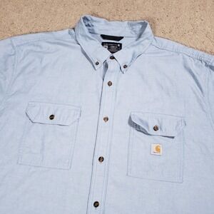 Carhartt Work Shirt Mens 4XL Blue Chambray Loose Fit Midweight Button Up